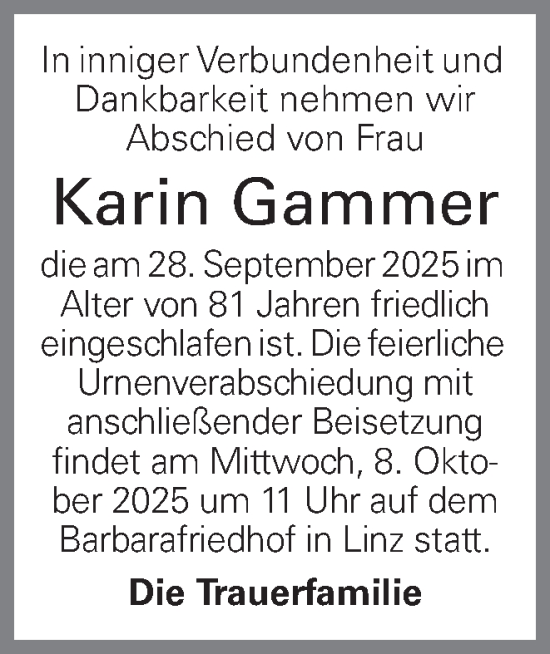 Traueranzeige von Karin Gammer von OÖNachrichten