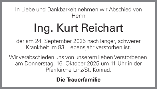 Traueranzeige von Kurt Reichart von OÖNachrichten