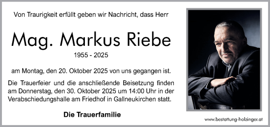 Traueranzeige von Markus Riebe von OÖNachrichten