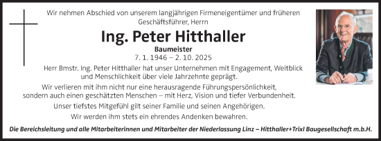 Traueranzeige von Peter Hitthaller von OÖNachrichten