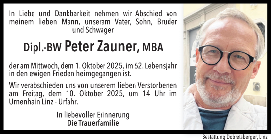 Traueranzeige von Peter Zauner von OÖNachrichten