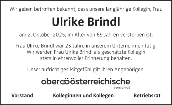 Traueranzeige von Ulrike Brindl von OÖNachrichten