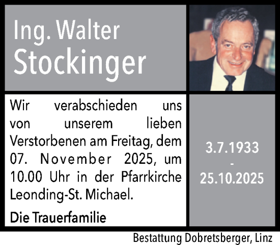 Traueranzeige von Walter Stockinger von OÖNachrichten