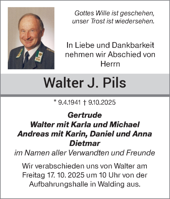 Traueranzeige von Walter J. Pils von OÖNachrichten