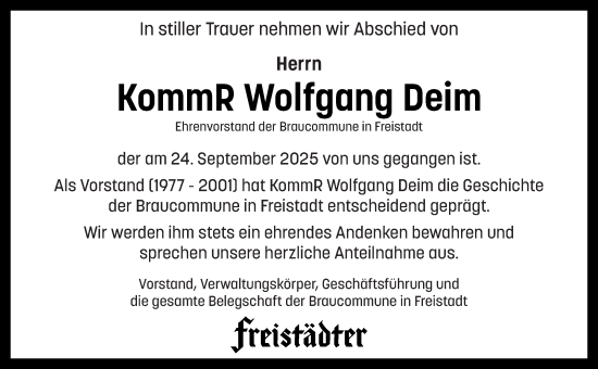 Traueranzeige von Wolfgang Deim von OÖNachrichten