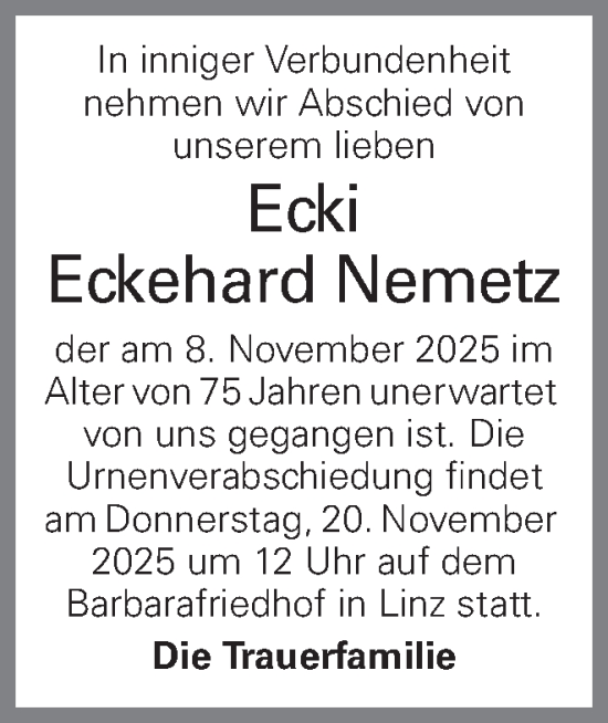 Traueranzeige von Eckehard Nemetz von OÖNachrichten