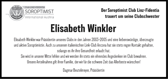 Traueranzeige von Elisabeth Winkler von OÖNachrichten
