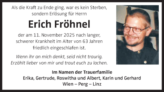 Traueranzeige von Erich Fröhnel von OÖNachrichten