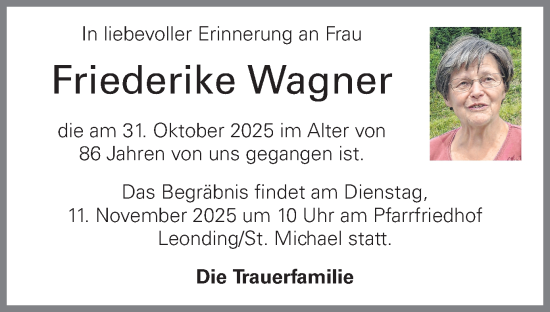 Traueranzeige von Friederike Wagner von OÖNachrichten