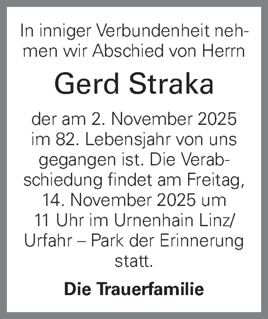 Traueranzeige von Gerd Straka von OÖNachrichten