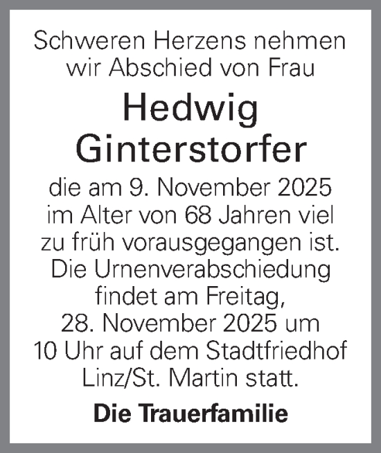 Traueranzeige von Hedwig Ginterstorfer von OÖNachrichten