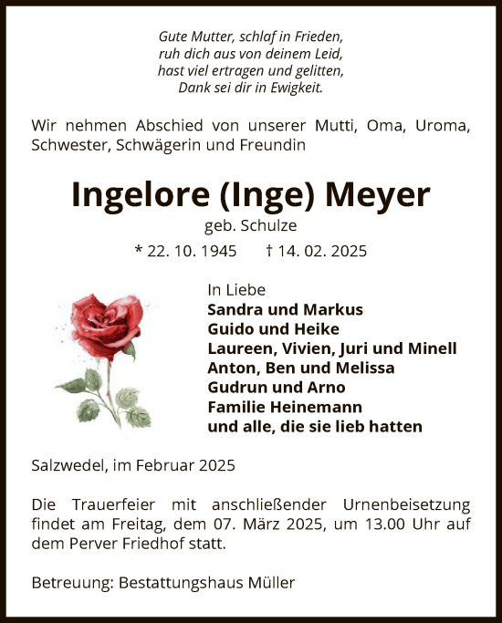 Traueranzeige von Ingelore Meyer von UEL