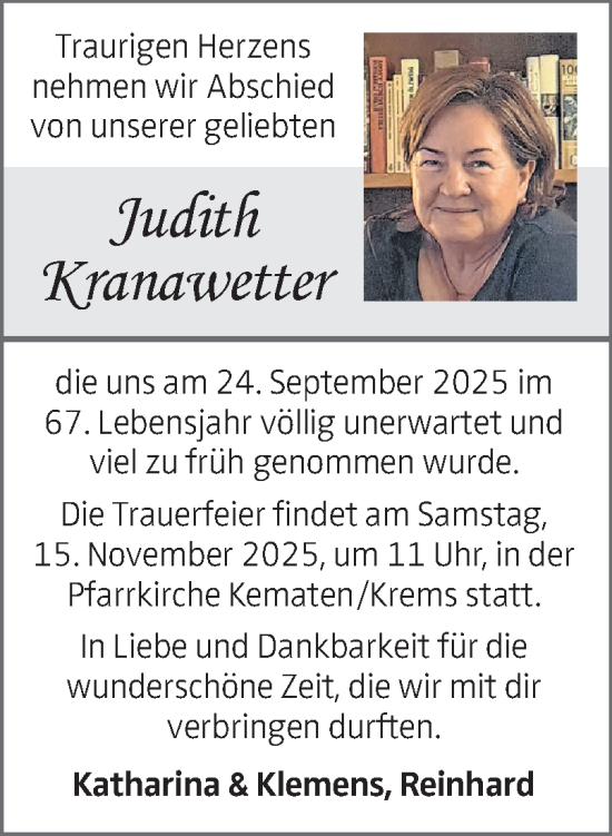 Traueranzeige von Judith Kranawetter von OÖNachrichten