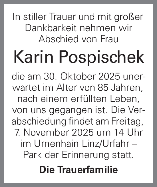 Traueranzeige von Karin Pospischek von OÖNachrichten