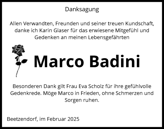 Traueranzeige von Marco Badini von UEL