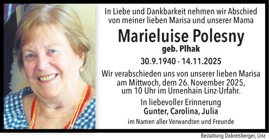 Traueranzeige von Marieluise Polesny von OÖNachrichten