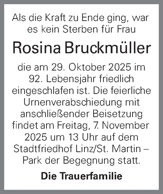 Traueranzeige von Rosina Bruckmüller von OÖNachrichten