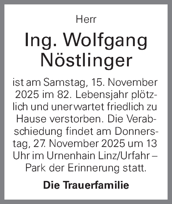 Traueranzeige von Wolfgang Nöstlinger von OÖNachrichten