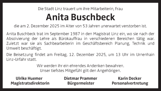 Traueranzeige von Anita Buschbeck von OÖNachrichten