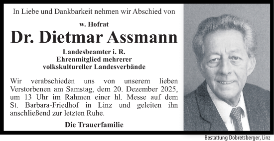 Traueranzeige von Dietmar Assmann von OÖNachrichten