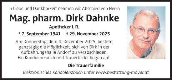Traueranzeige von Dirk Dahnke von OÖNachrichten