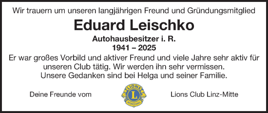 Traueranzeige von Eduard Leischko von OÖNachrichten