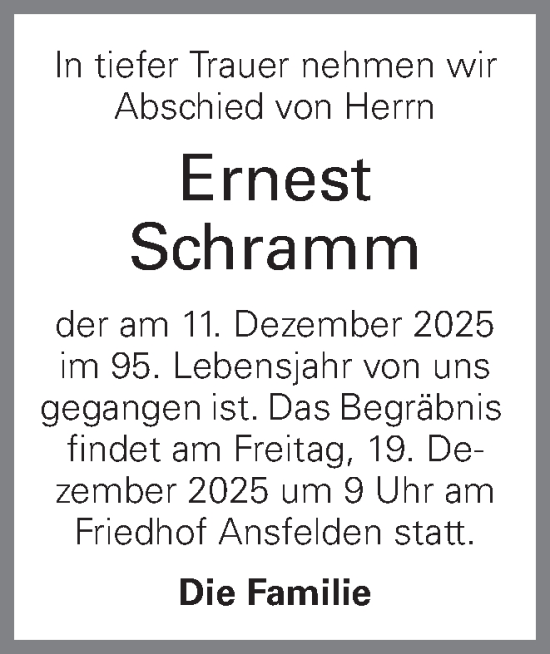 Traueranzeige von Ernest Schramm von OÖNachrichten