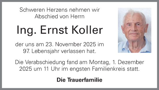 Traueranzeige von Ernst Koller von OÖNachrichten