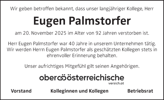 Traueranzeige von Eugen Palmstorfer von OÖNachrichten