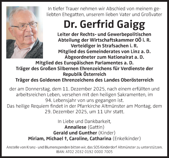 Traueranzeige von Gerfrid Gaigg von OÖNachrichten