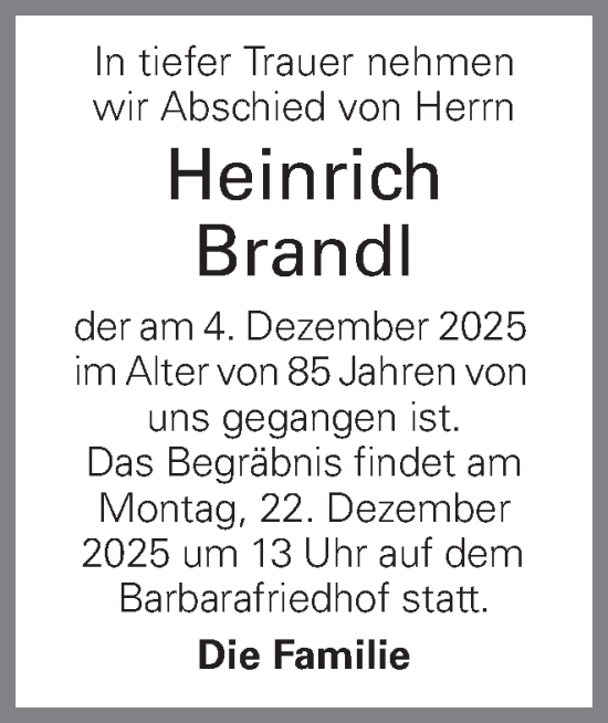 Traueranzeige von Heinrich Brandl von OÖNachrichten