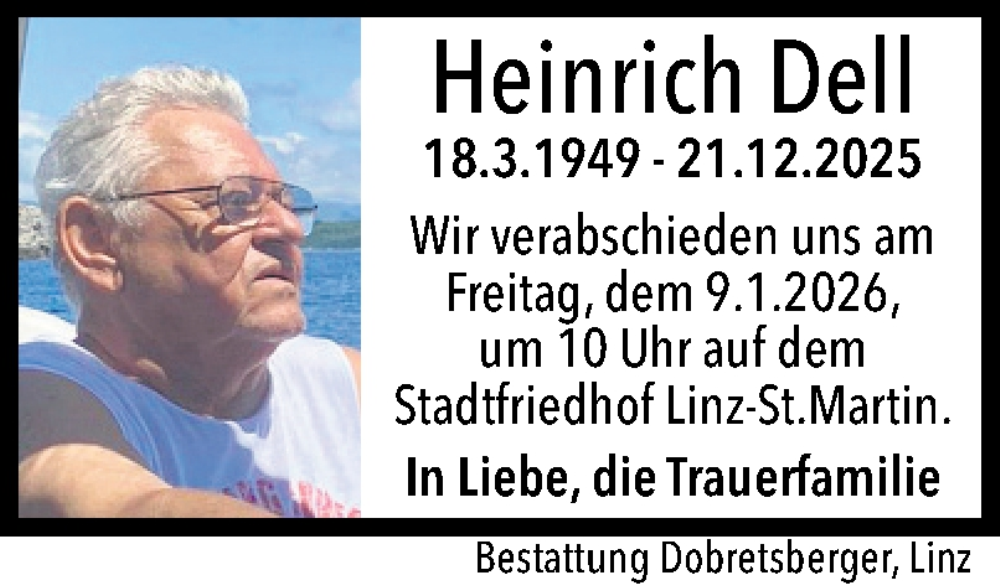  Traueranzeige für Heinrich Dell vom 03.01.2026 aus OÖNachrichten