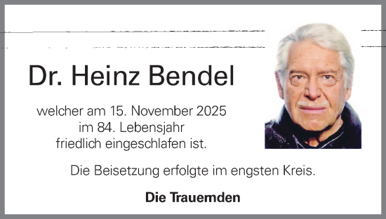 Traueranzeige von Heinz Bendel von OÖNachrichten