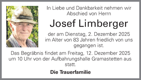 Traueranzeige von Josef Limberger von OÖNachrichten