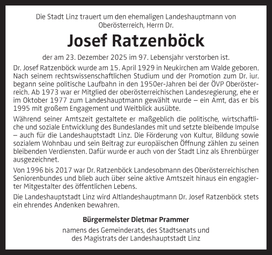 Traueranzeige von Josef Ratzenböck von OÖNachrichten
