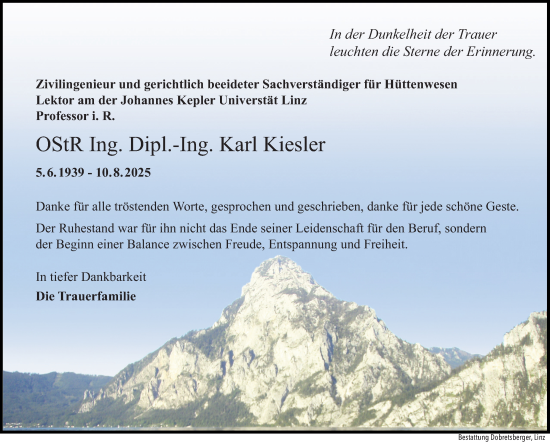 Traueranzeige von Karl Kiesler von OÖNachrichten