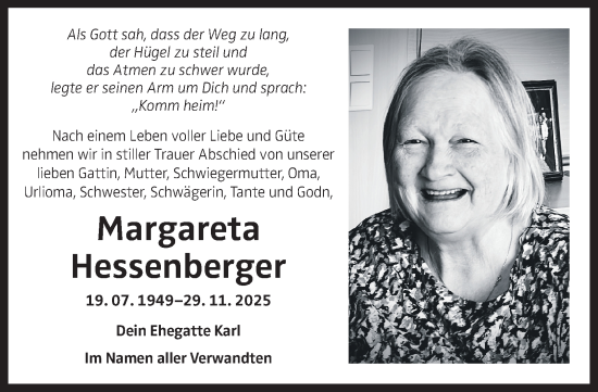 Traueranzeige von Margareta Hessenberger von OÖNachrichten