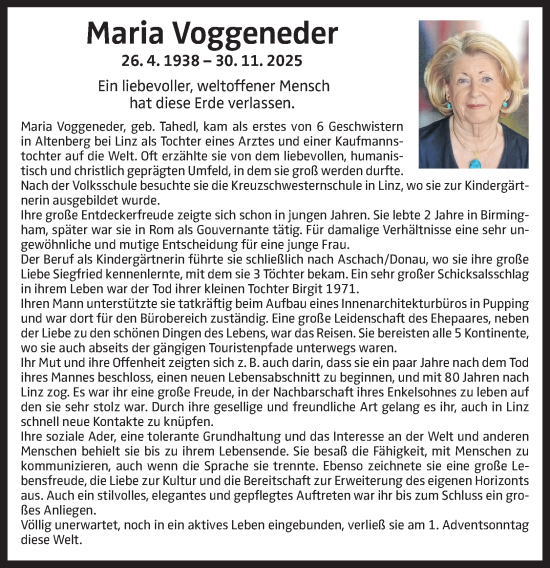 Traueranzeige von Maria Voggeneder von OÖNachrichten