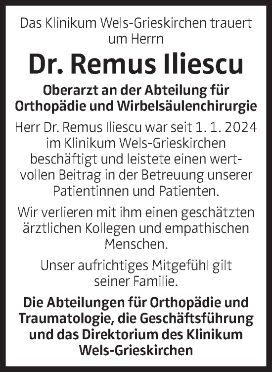 Traueranzeige von Remus Iliescu von OÖNachrichten