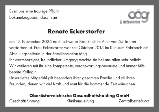Traueranzeige von Renate Eckerstorfer von OÖNachrichten
