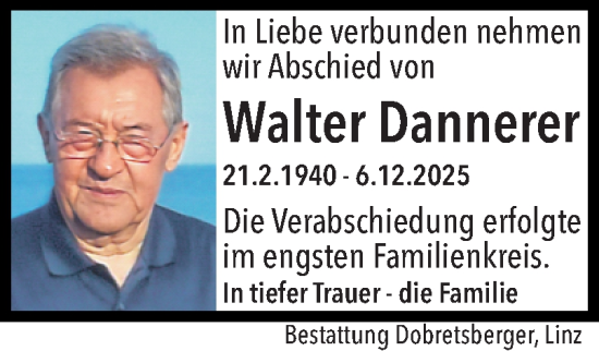 Traueranzeige von Walter Dannerer von OÖNachrichten