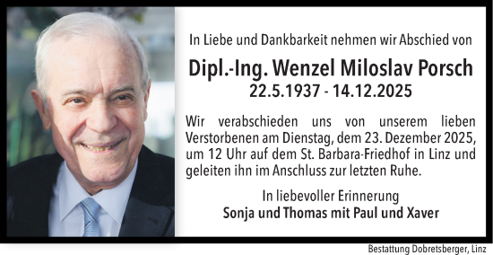 Traueranzeige von Wenzel Miloslav Porsch von OÖNachrichten