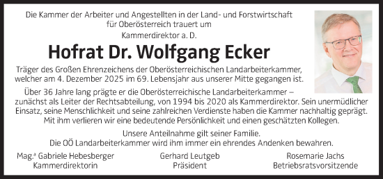 Traueranzeige von Wolfgang Ecker von OÖNachrichten
