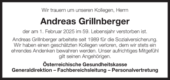 Traueranzeige von Andreas Grillnberger von OÖNachrichten
