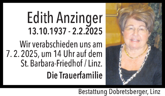 Traueranzeige von Edith Anzinger von OÖNachrichten