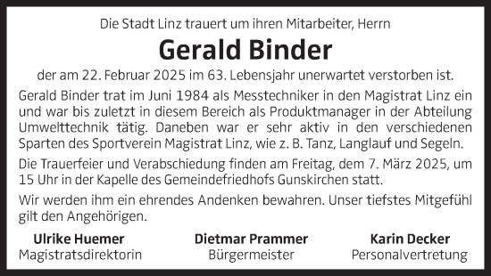 Traueranzeige von Gerald Binder von OÖNachrichten