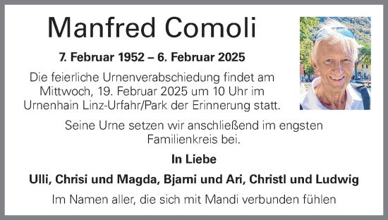 Traueranzeige von Manfred Comoli von OÖNachrichten