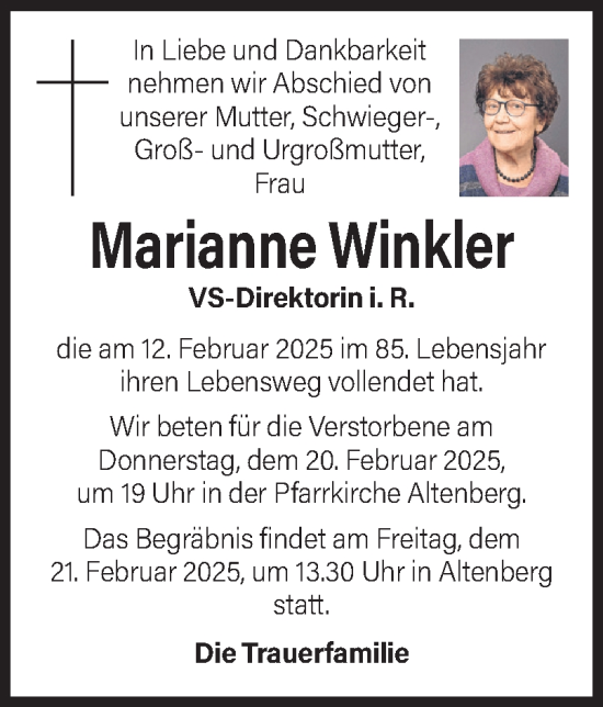 Traueranzeige von Marianne Winkler von OÖNachrichten