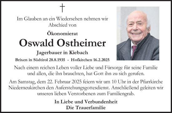Traueranzeige von Oswald Ostheimer von OÖNachrichten