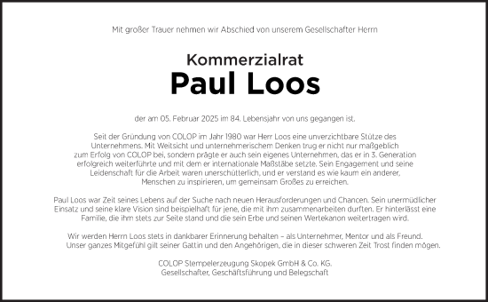 Traueranzeige von Paul Loos von OÖNachrichten